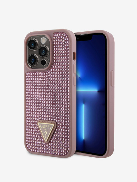 Guess Guess Rhinestones Triangle Metal Logo Cover pre iPhone 15 Pro ružový