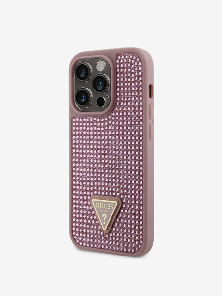 Guess Guess Rhinestones Triangle Metal Logo Cover pre iPhone 15 Pro ružový