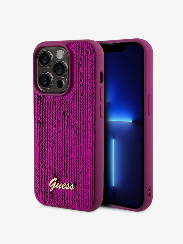 Guess Guess Sequin Script Logo Zadný kryt pre iPhone 14 Pro Max Magenta
