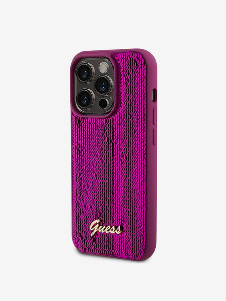 Guess Guess Sequin Script Logo Zadný kryt pre iPhone 14 Pro Max Magenta