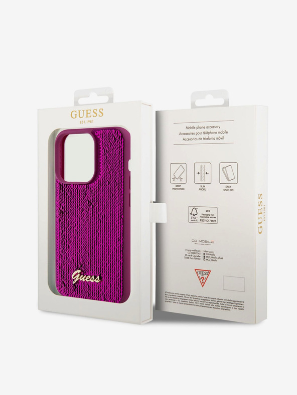 Guess Guess Sequin Script Logo Zadný kryt pre iPhone 14 Pro Max Magenta