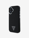 Guess Guess PU zrnitý zadný kryt s trojuholníkovým logom pre iPhone 16 čierny