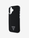 Guess Guess PU zrnitý zadný kryt s trojuholníkovým logom pre iPhone 16 čierny