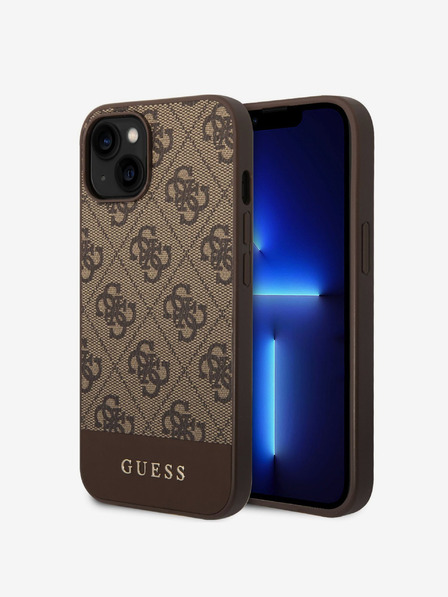 Guess Guess PU 4G zadný kryt s prúžkami pre iPhone 14 hnedý