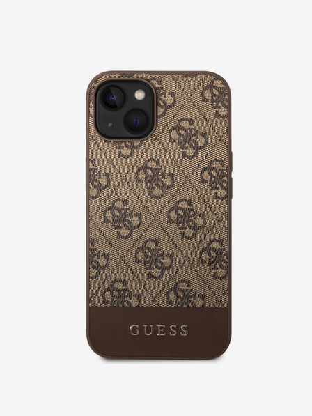 Guess Guess PU 4G zadný kryt s prúžkami pre iPhone 14 hnedý