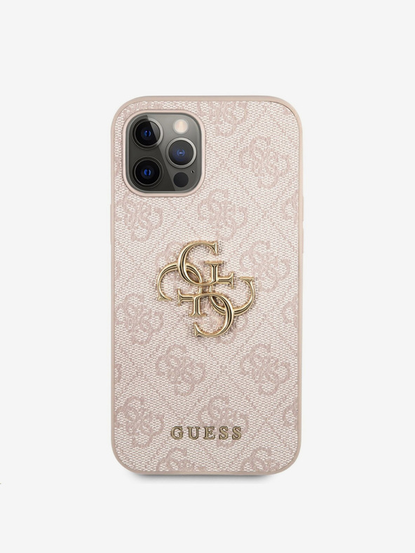 Guess Guess PU 4G Kovové logo Zadný kryt pre iPhone 12 Pro Max Ružový