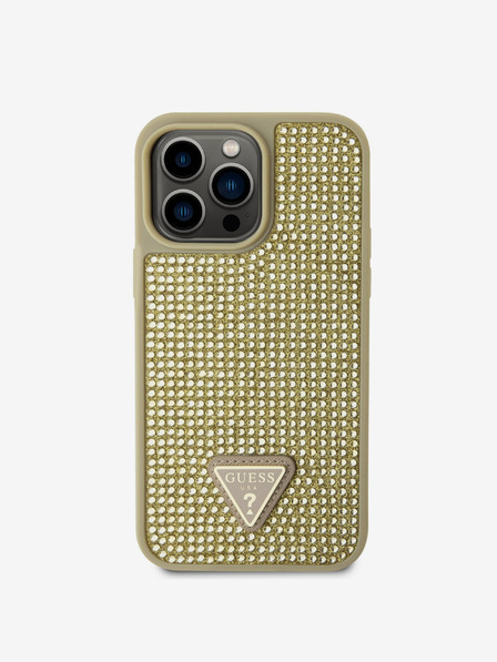 Guess Guess Rhinestones Triangle Metal Logo Cover pre iPhone 14 Pro Max Gold
