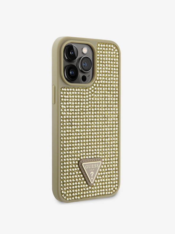 Guess Guess Rhinestones Triangle Metal Logo Cover pre iPhone 14 Pro Max Gold