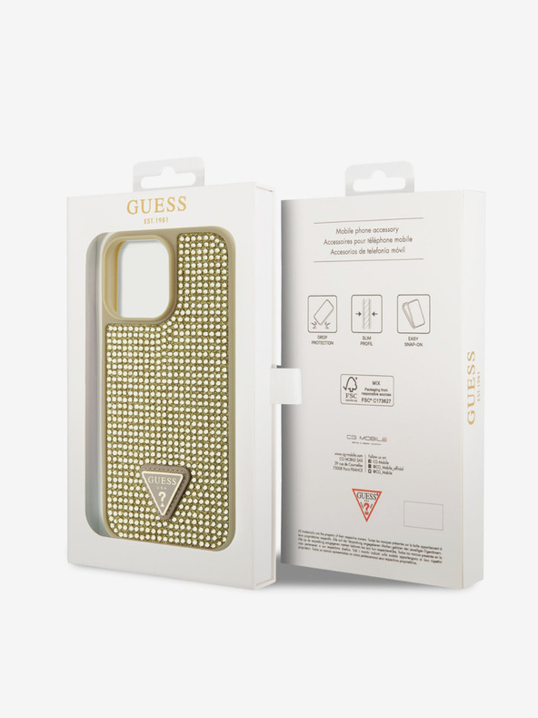 Guess Guess Rhinestones Triangle Metal Logo Cover pre iPhone 14 Pro Max Gold