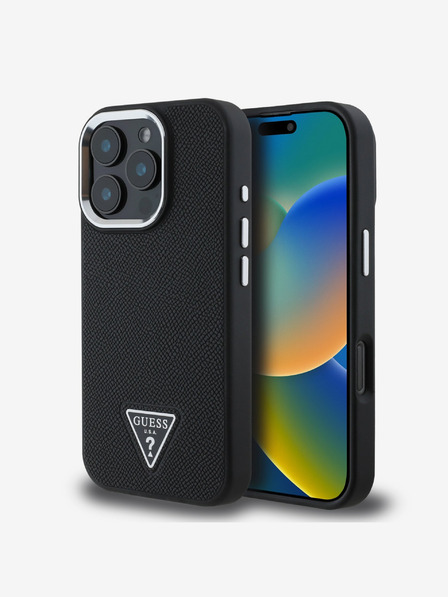 Guess Guess PU Grained Triangle Logo zadný kryt pre iPhone 16 Pro čierny