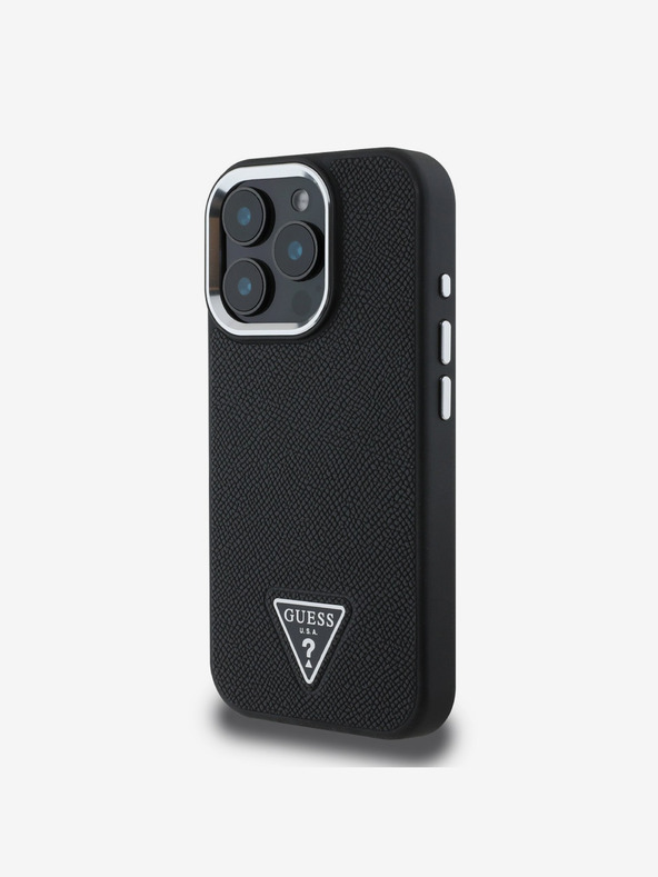 Guess Guess PU Grained Triangle Logo zadný kryt pre iPhone 16 Pro čierny