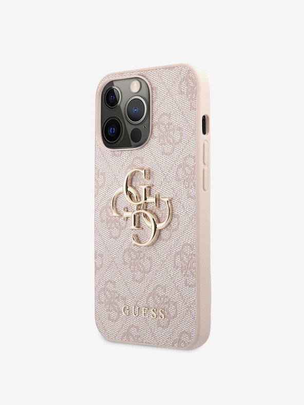 Guess Guess PU 4G Kovový zadný kryt s logom pre iPhone 13 Pro Max Ružový