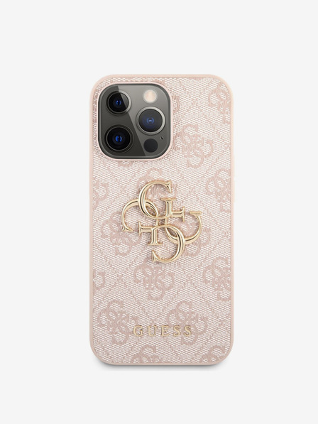 Guess Guess PU 4G Kovový zadný kryt s logom pre iPhone 13 Pro Max Ružový