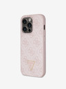 Guess PU 4G Strass Triangle Metal Logo Zadní Kryt pro iPhone 15 Pro Pink Obal na telefón