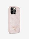 Guess PU 4G Strass Triangle Metal Logo Zadní Kryt pro iPhone 15 Pro Pink Obal na telefón