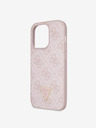 Guess PU 4G Strass Triangle Metal Logo Zadní Kryt pro iPhone 15 Pro Pink Obal na telefón