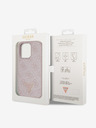 Guess PU 4G Strass Triangle Metal Logo Zadní Kryt pro iPhone 15 Pro Pink Obal na telefón