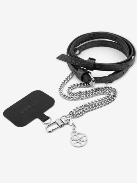 Guess Guess Crossbody remienok PU 4G Chain s príveskom Strieborná/čierna