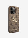 Guess Guess PU 4G zadný kryt s kovovým logom pre iPhone 15 Pro hnedý