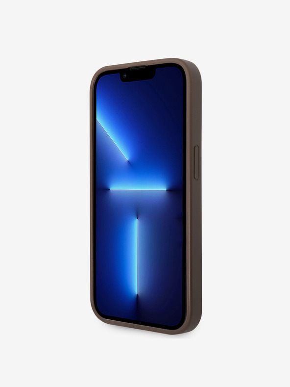 Guess Guess PU 4G zadný kryt s kovovým logom pre iPhone 15 Pro hnedý