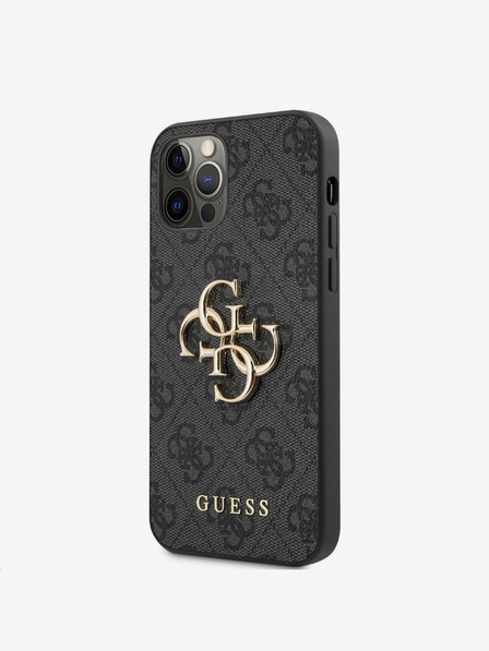 Guess Guess PU 4G Metal Logo zadný kryt pre iPhone 12 Pro Max sivý
