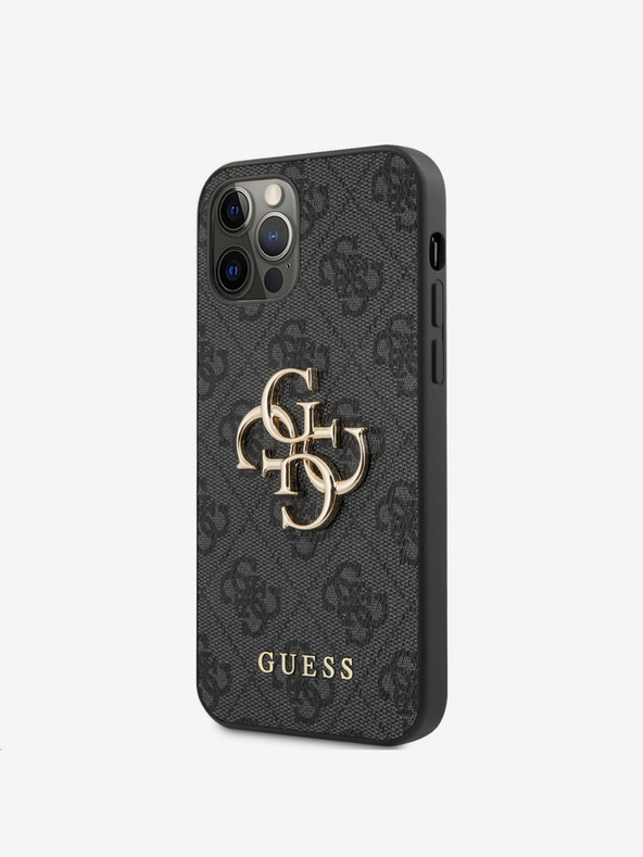Guess Guess PU 4G Metal Logo zadný kryt pre iPhone 12 Pro Max sivý