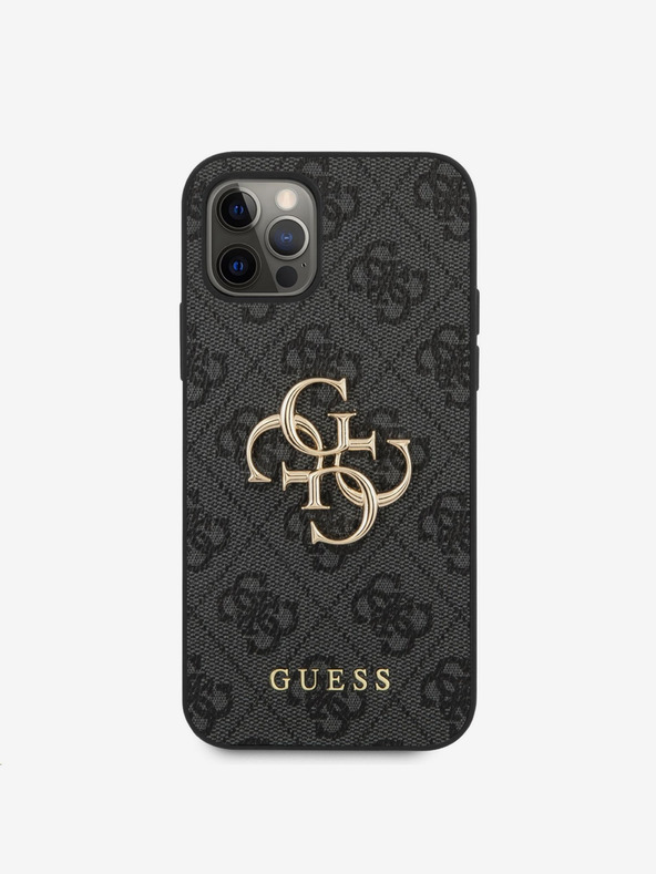 Guess Guess PU 4G Metal Logo zadný kryt pre iPhone 12 Pro Max sivý