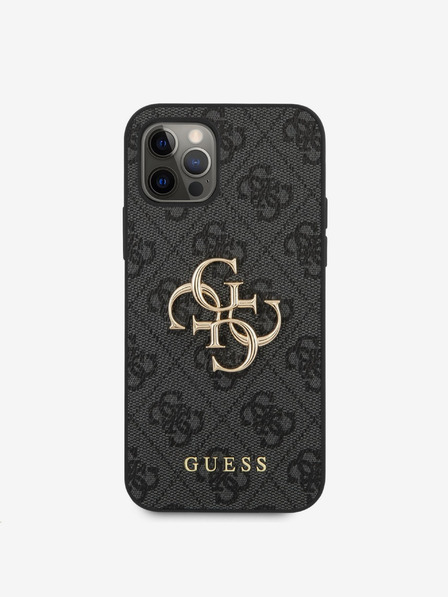 Guess Guess PU 4G Metal Logo zadný kryt pre iPhone 12 Pro Max sivý