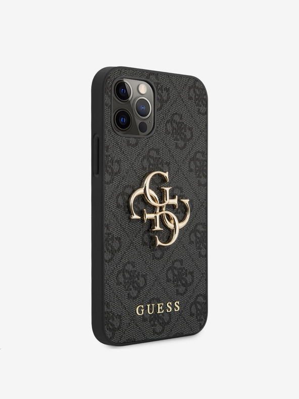 Guess Guess PU 4G Metal Logo zadný kryt pre iPhone 12 Pro Max sivý