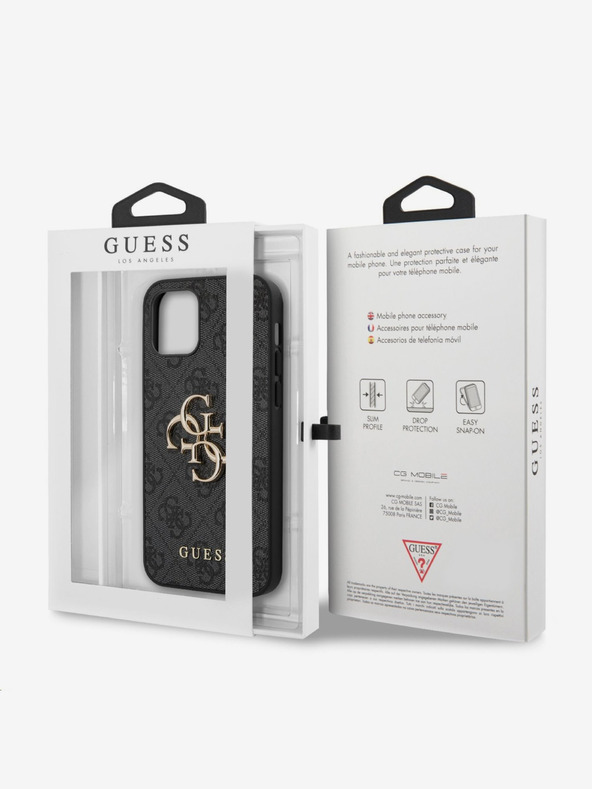 Guess Guess PU 4G Metal Logo zadný kryt pre iPhone 12 Pro Max sivý
