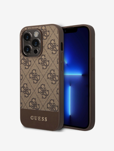 Guess Guess PU 4G Stripe zadný kryt pre iPhone 14 Pro hnedý