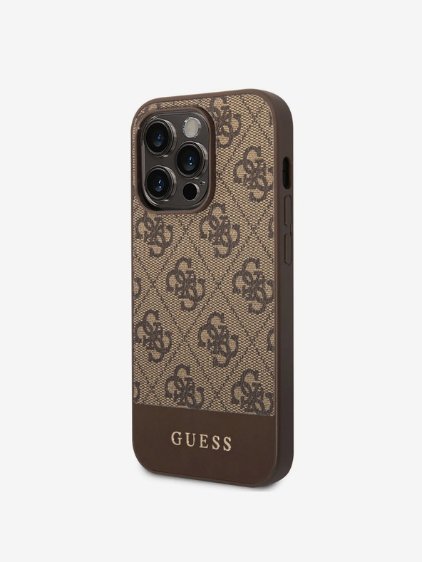 Guess Guess PU 4G Stripe zadný kryt pre iPhone 14 Pro hnedý