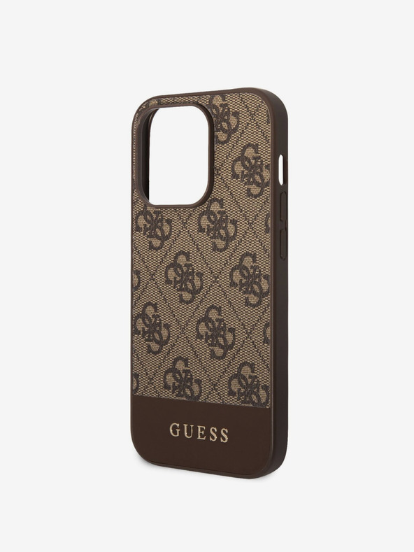 Guess Guess PU 4G Stripe zadný kryt pre iPhone 14 Pro hnedý