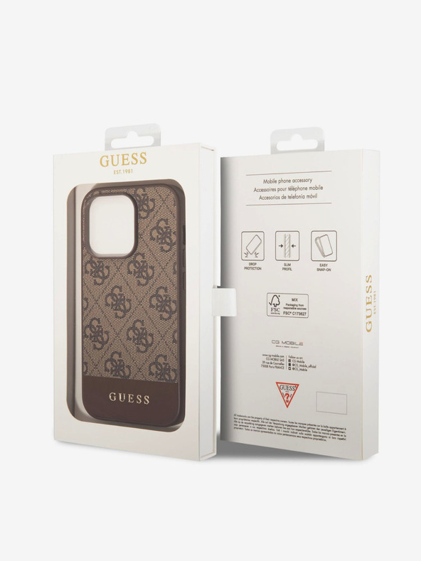 Guess Guess PU 4G Stripe zadný kryt pre iPhone 14 Pro hnedý