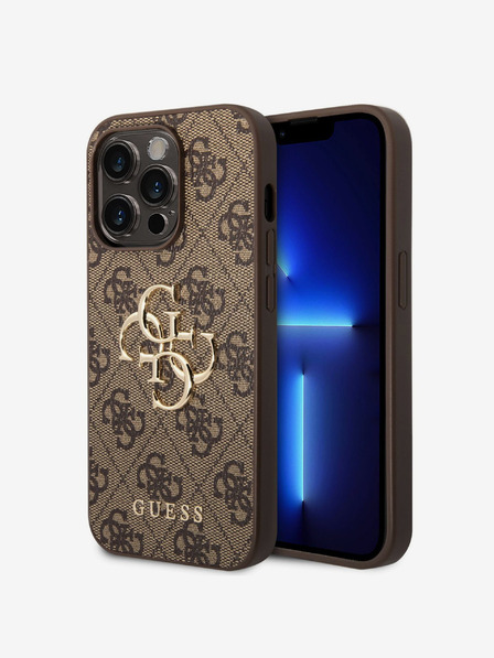 Guess PU 4G Metal Logo Zadní Kryt pro iPhone 15 Pro Max Brown Obal na telefón