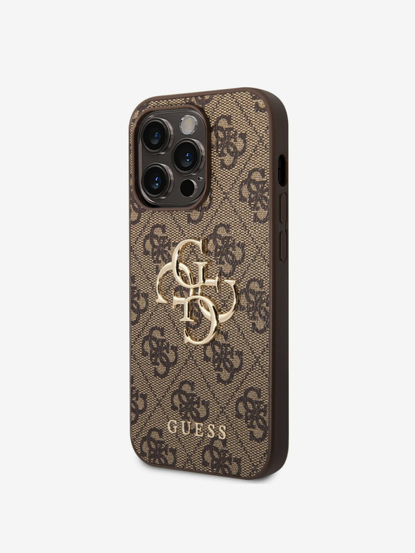 Guess PU 4G Metal Logo Zadní Kryt pro iPhone 15 Pro Max Brown Obal na telefón