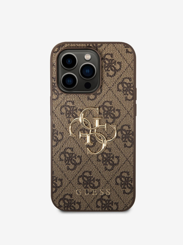 Guess PU 4G Metal Logo Zadní Kryt pro iPhone 15 Pro Max Brown Obal na telefón
