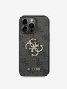 Guess Guess PU 4G zadný kryt s kovovým logom pre iPhone 14 Pro sivý