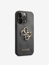 Guess Guess PU 4G zadný kryt s kovovým logom pre iPhone 14 Pro sivý