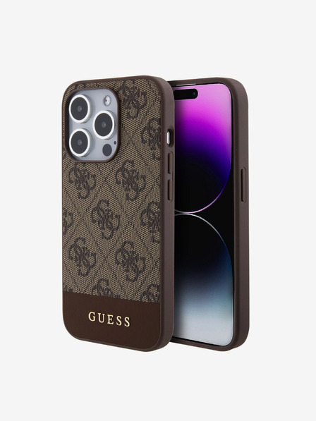 Guess Guess PU 4G Stripe MagSafe zadný kryt pre iPhone 15 Pro hnedý