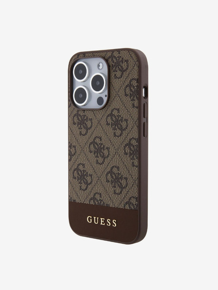 Guess Guess PU 4G Stripe MagSafe zadný kryt pre iPhone 15 Pro hnedý