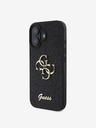 Guess Guess PU Pevný trblietavý zadný kryt 4G s kovovým logom pre iPhone 16 Black