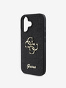 Guess Guess PU Pevný trblietavý zadný kryt 4G s kovovým logom pre iPhone 16 Black