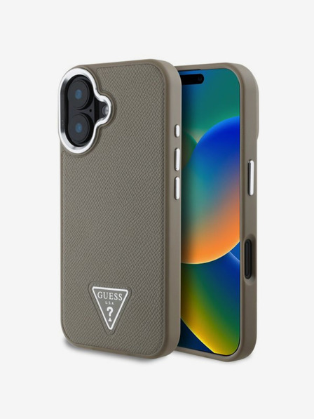 Guess Guess PU Grained Triangle Logo Zadný kryt pre iPhone 16 hnedý