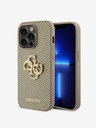 Guess Guess PU perforovaný zadný kryt 4G Glitter Metal Logo pre iPhone 15 Pro zlatý