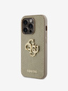 Guess Guess PU perforovaný zadný kryt 4G Glitter Metal Logo pre iPhone 15 Pro zlatý