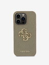Guess Guess PU perforovaný zadný kryt 4G Glitter Metal Logo pre iPhone 15 Pro zlatý