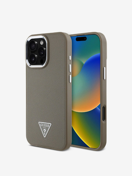 Guess Guess PU Grained Triangle Logo zadný kryt pre iPhone 16 Pro hnedý
