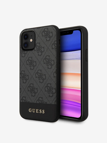 Guess PU 4G Stripe Zadní Kryt pro iPhone 11 Grey Obal na telefón