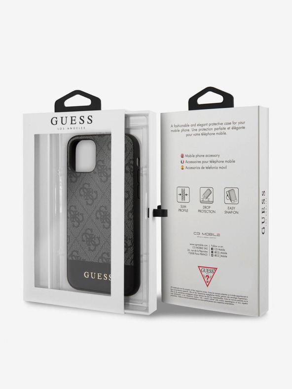 Guess PU 4G Stripe Zadní Kryt pro iPhone 11 Grey Obal na telefón